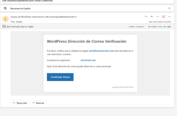 Falso Mensaje de verificación de correo administrador en WordPress